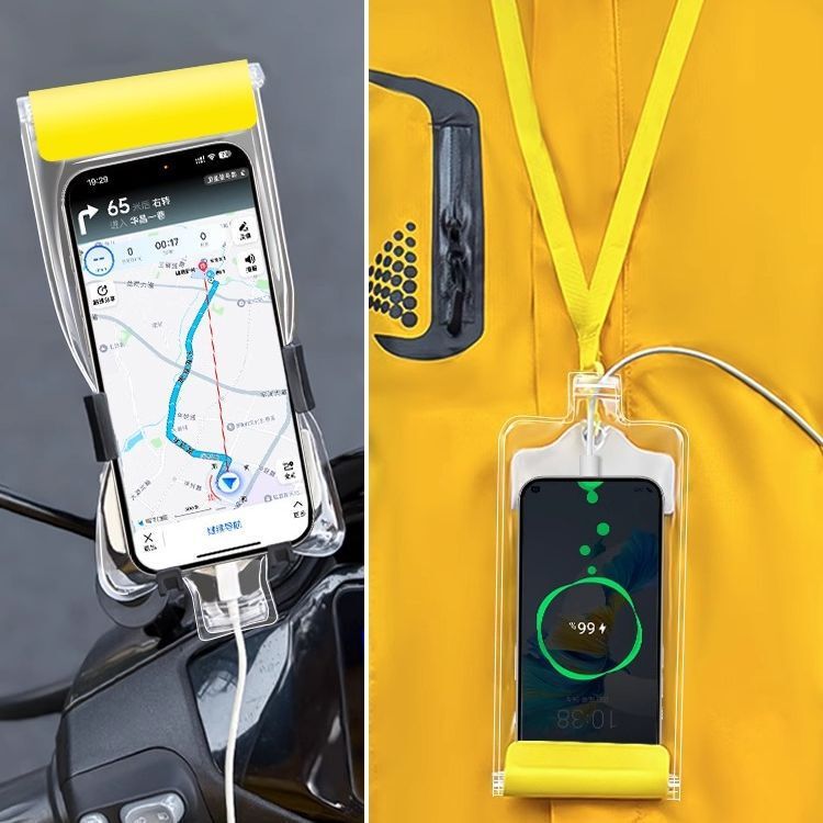 Touchscreen-Compatible Charging Waterproof Phone Bag, Rider Delivery Waterproof Case with Clip, Stand, and Neck Strap