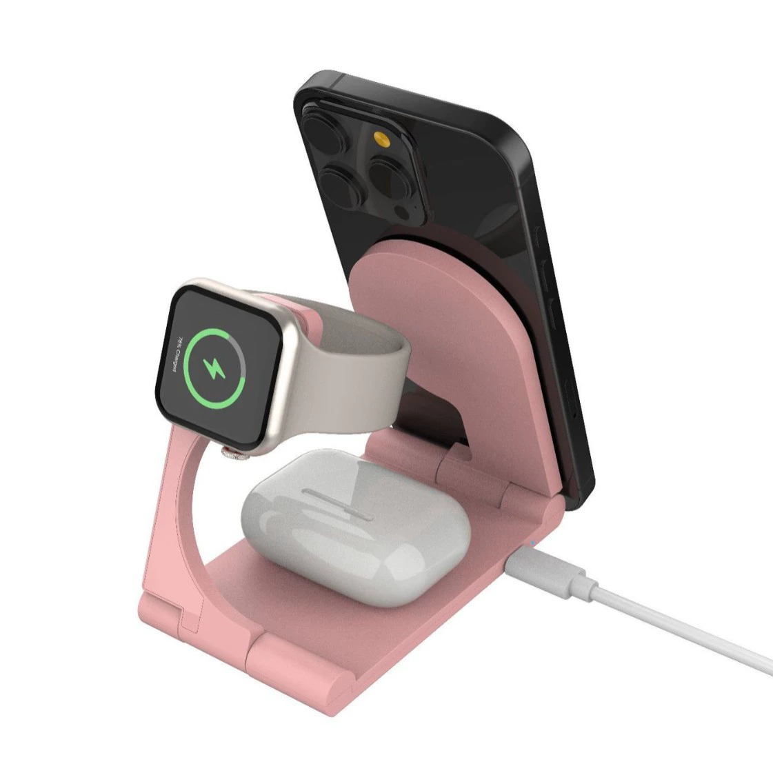 3-в-1 беспроводная зарядная подставка (совместима с Apple) 15 Вт — телефон, часы и наушники, складная