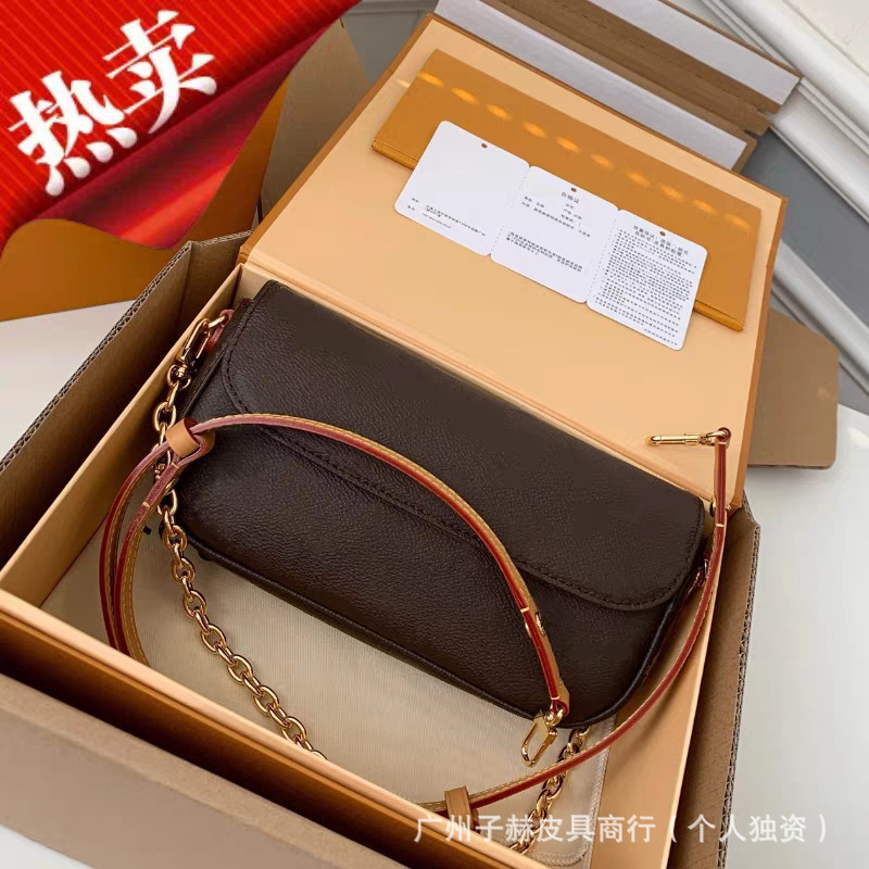 25新款老花女包真皮ivy链条麻将包手机包腋下中古单肩斜跨手提包|undefined