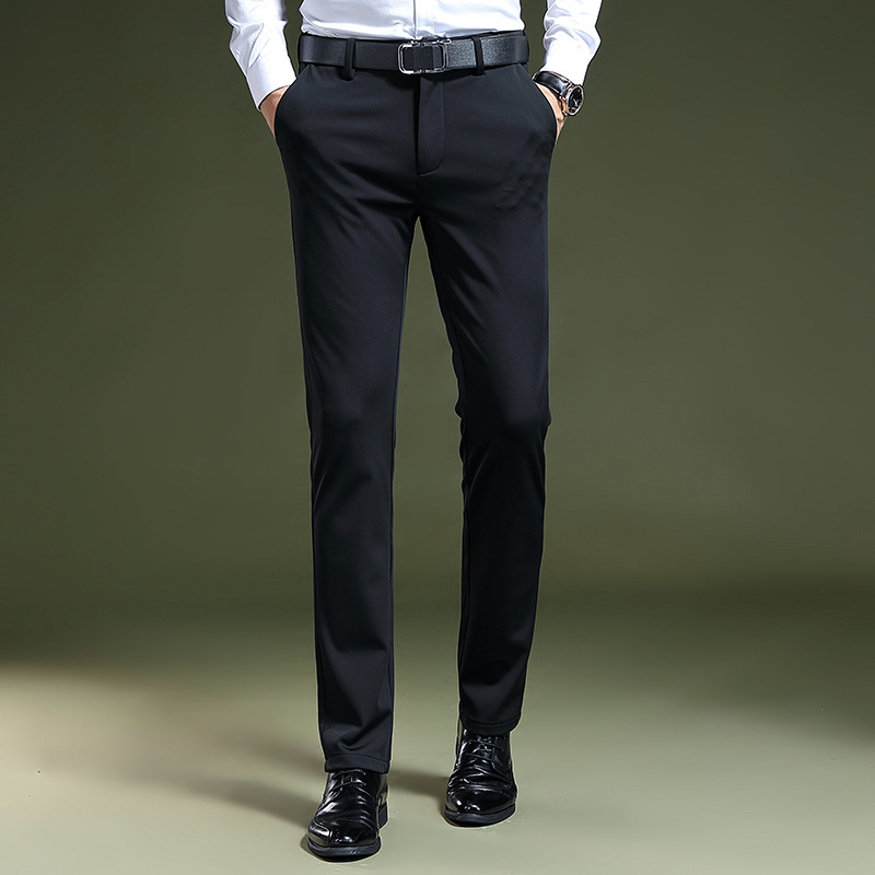 High-End Ice Silk Men's Trousers 2025 Business Non-Iron Straight Casual Trousers Stretch Draped Dad Long Trousers