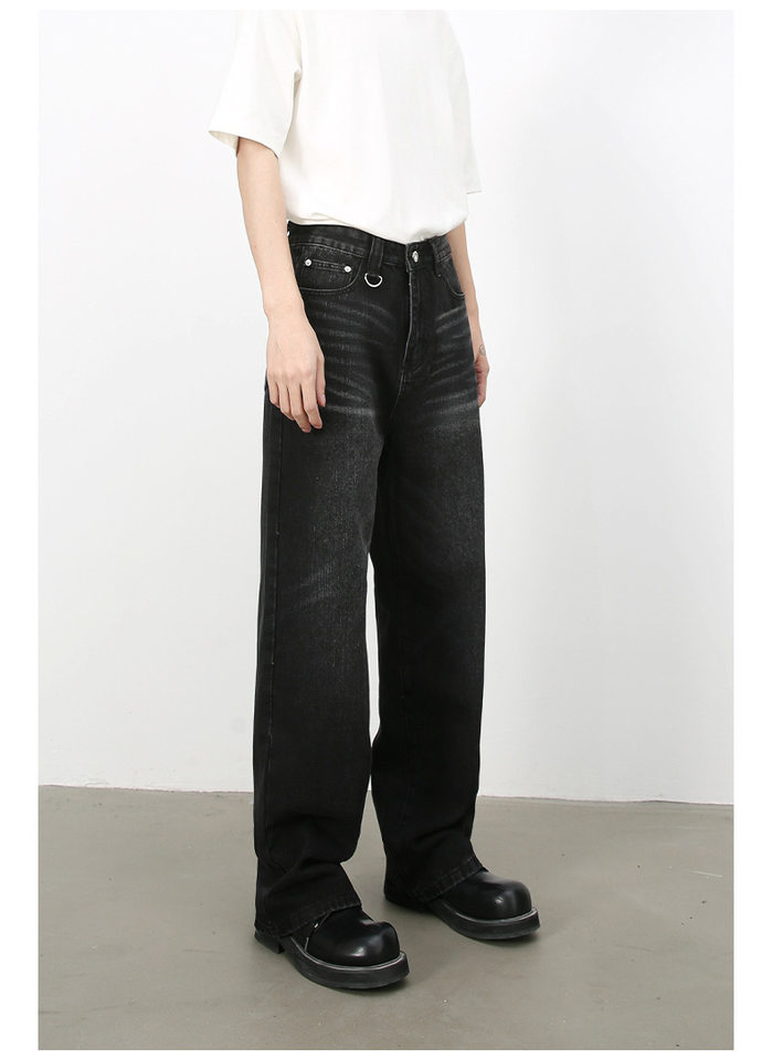 Quần jean nam ống rộng ống đứng phong cách Hàn, cạp vừa, denim cotton thoáng mát — Màu xanh lam, Đen xám chi tiết 9