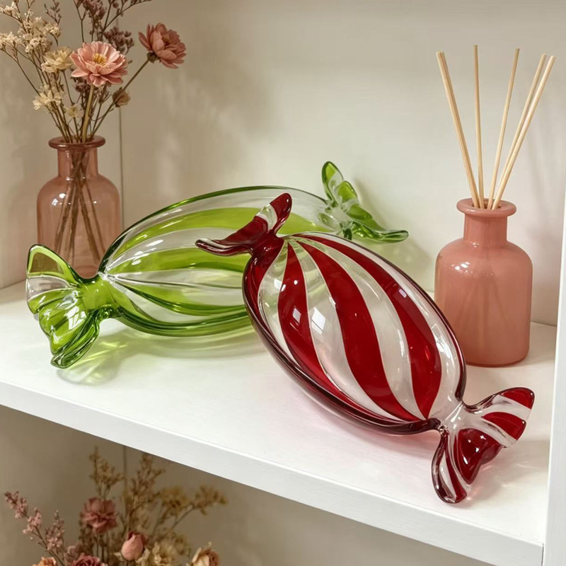 Glass Candy Shaped Hand-Painted Fruit Plate Living Room Dried Fruit Glass Fruit Plate Hand-Painted Candy Glass Plate