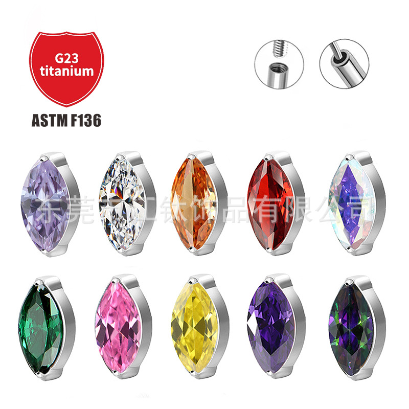 G23 Titanium Horse Eye Lip & Ear Stud Zircon Implant Grade Body Piercing Jewelry detail image 14