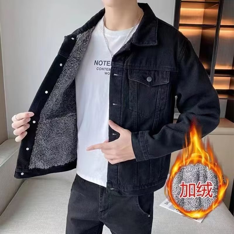 (2개) 2024 홍콩 스타일 새로운 하이 스트리트 인 패션 브랜드 작업 재킷 미국 레트로 루즈 올 매치 데님 재킷 기모