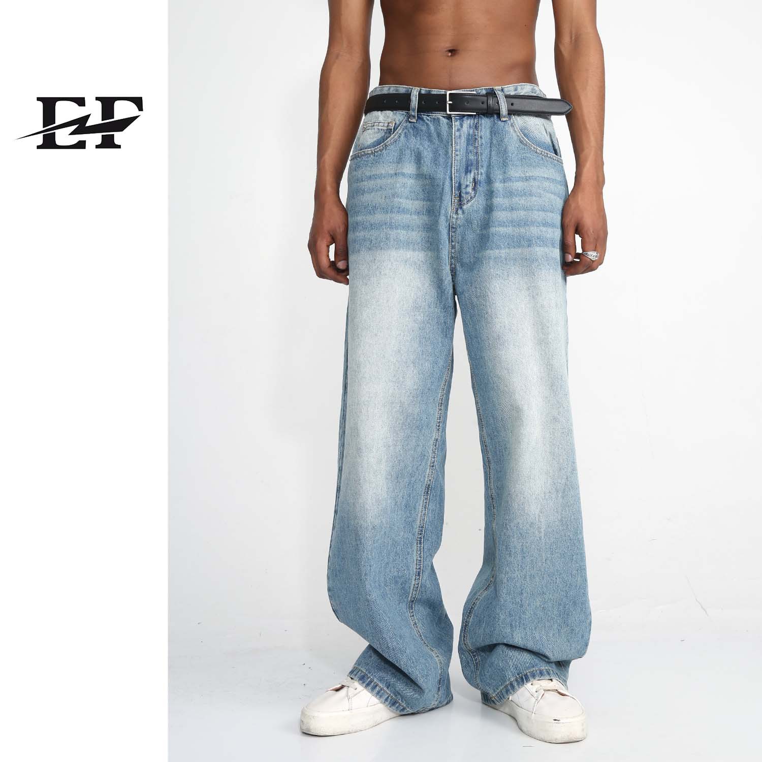 EF JEANS | 2023 nuevo estilo coreano suelta todo partido esencial azul recta de pierna ancha JEANS hombres casuales