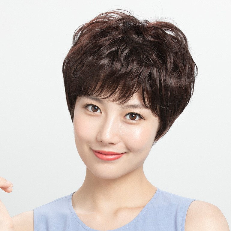 Peluca, pelo largo femenino, capucha completa, temperamento, corte de pelo liso de longitud media, manga de peluca esponjosa natural lolita