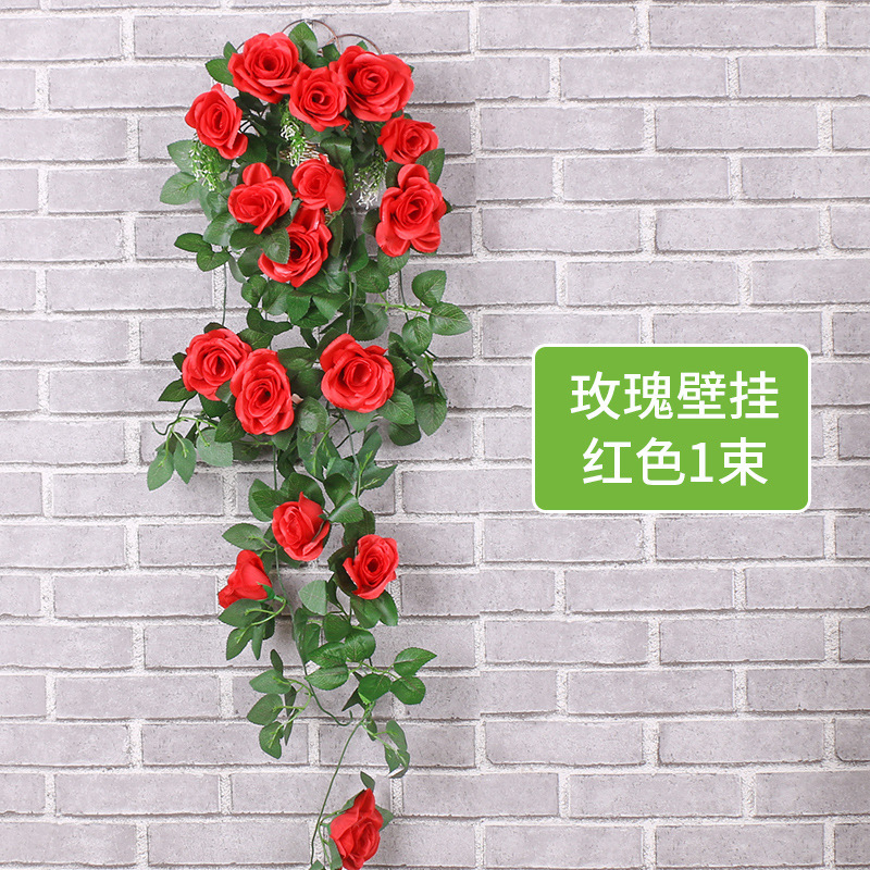 Simulación de rosa de pared colgante de flores falsas sala de estar interior techo de planta de pared de hierro forjado decoración de tubería de flores falsas rosa de pared
