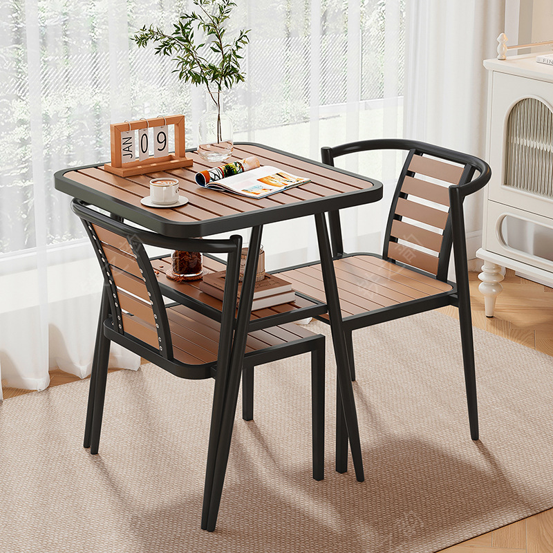 Balcony Leisure Table and Chair Three-Piece Set for Drinking Tea, Small Apartment, One Table and Two Chairs, Can Store Plastic Wood Outdoor Dining Table