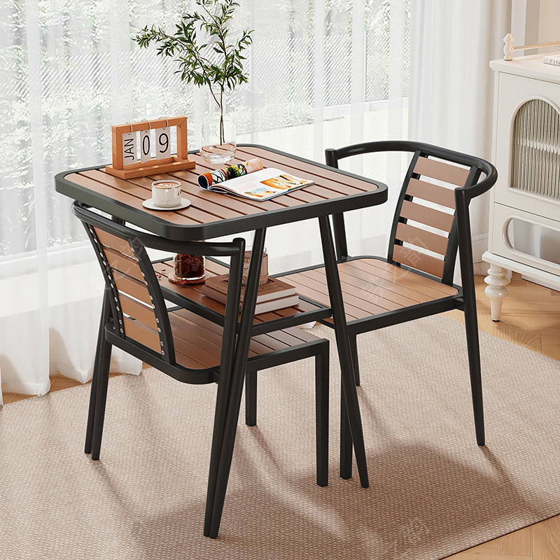 Balcony Leisure Table and Chair Three-Piece Set for Drinking Tea, Small Apartment, One Table and Two Chairs, Can Store Plastic Wood Outdoor Dining Table