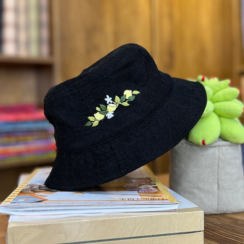 Lu bordado a mano diy sombrero de pescador sombrero de deportes para hombres y mujeres estudiantes sombrero de flores de dibujos animados casuales coreanos