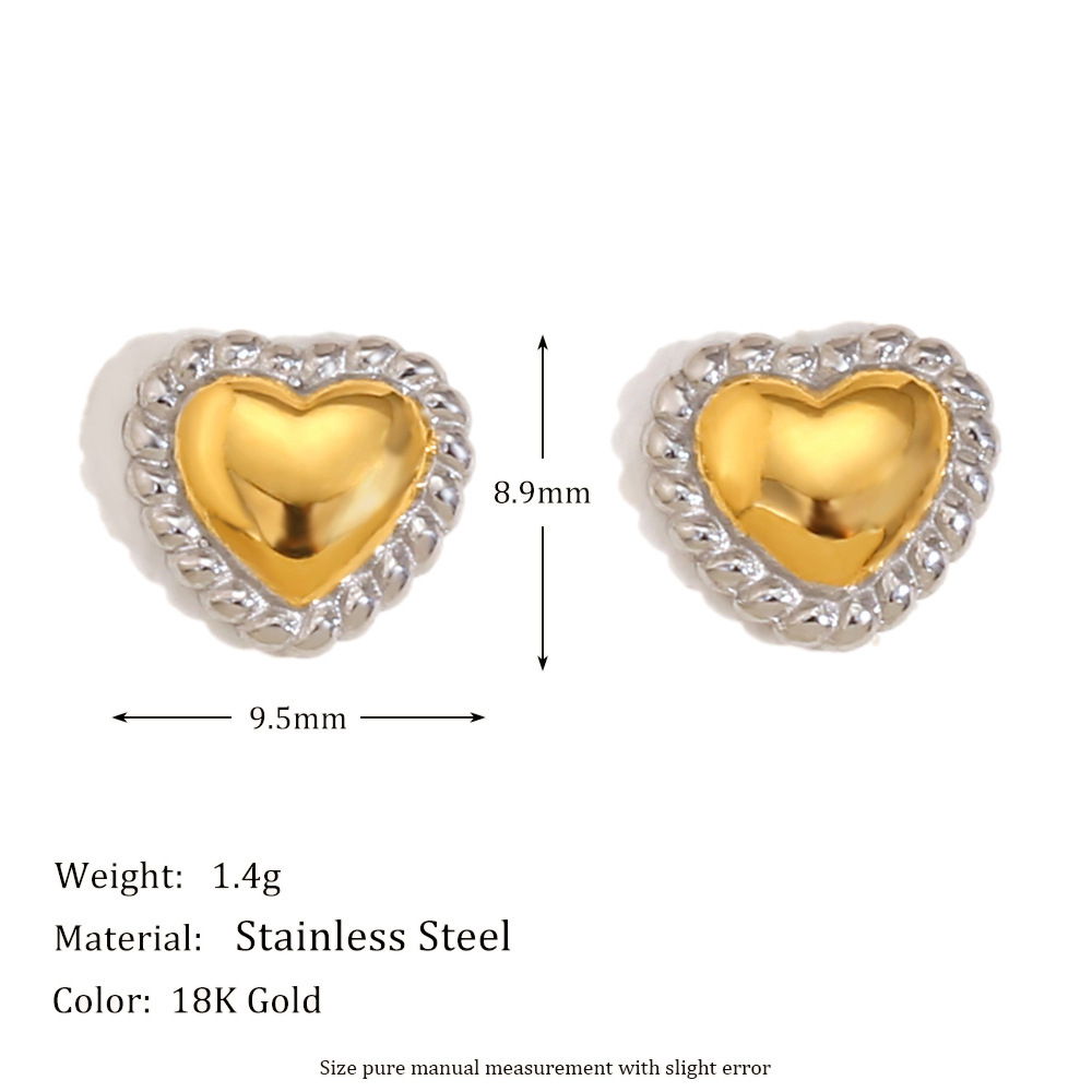 box chain Chain Type Wholesale Jewelry Simple Style Heart Shape 304 Stainless Steel 18K Gold Plated Mixed Metal Plating Earrings Necklace Box Chain