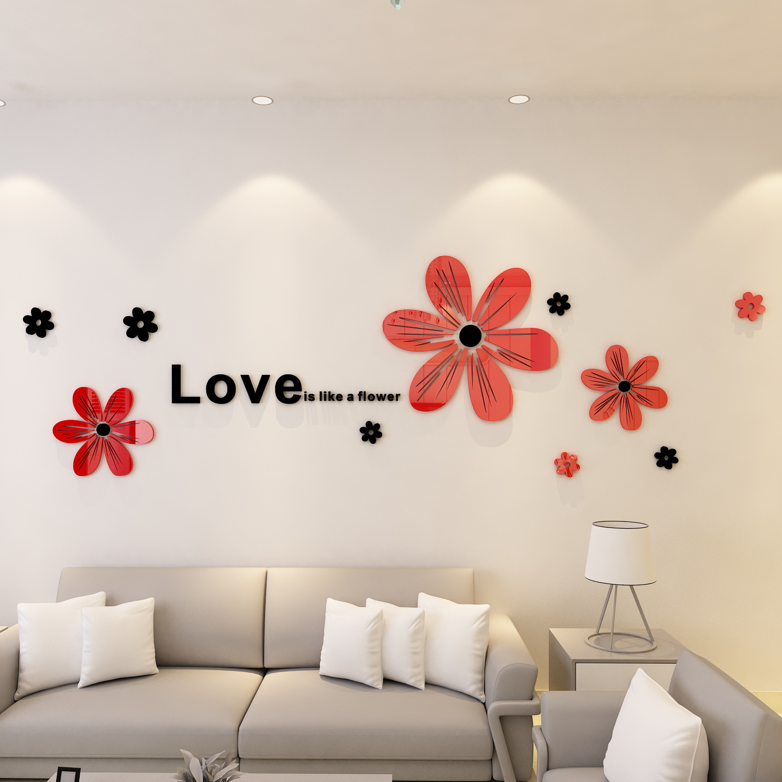 Decoração de parede autoadesiva em acrílico 3D com estampa de flores de verão para sala de jantar, sala de estar, quarto, sofá e parede atrás da TV._voghion.com