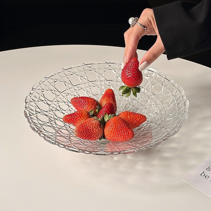 Plato de frutas de vidrio de lujo, mesa de té de sala de estar, plato de dulces de recepción de alta calidad, plato de frutas secas, nueces, bocadillos