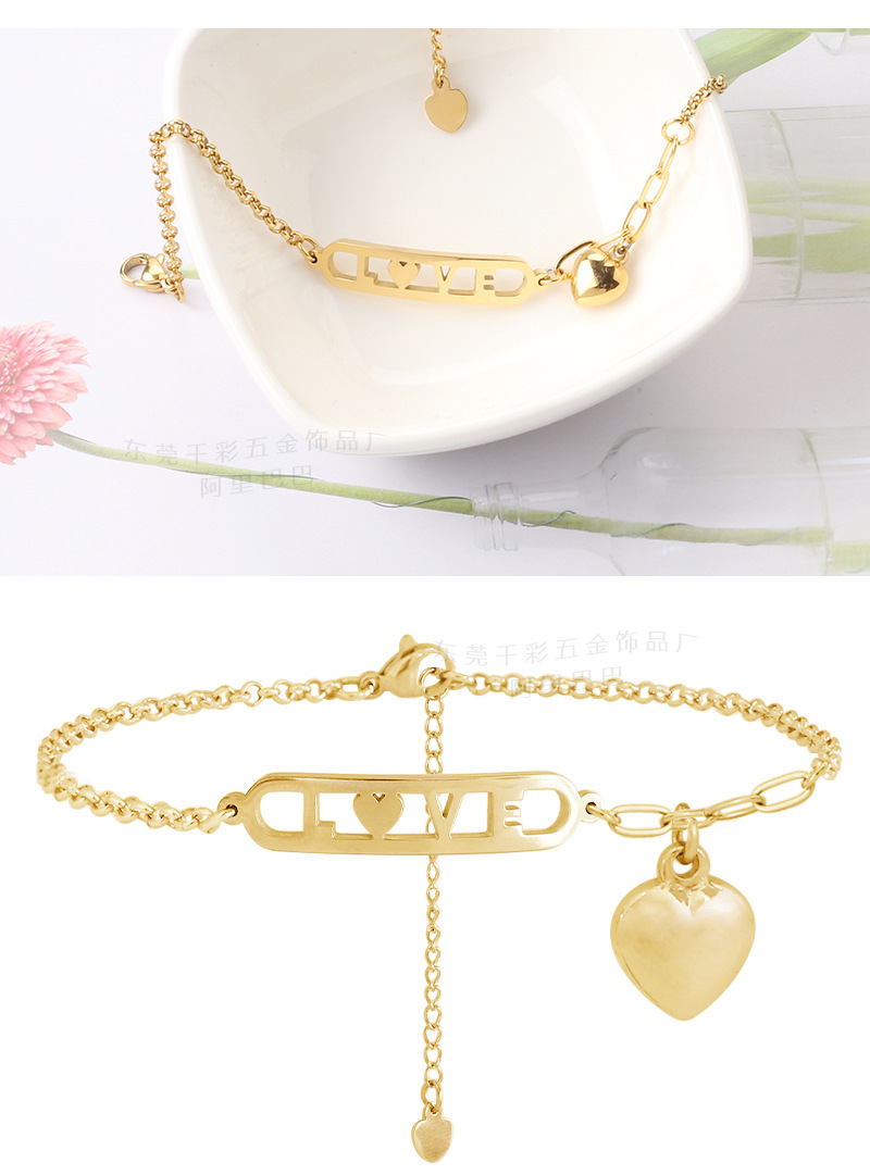 10g Weight Bracelets Classification Titanium Steel Simple Style Love Heart Shape Hollow Out Bracelets