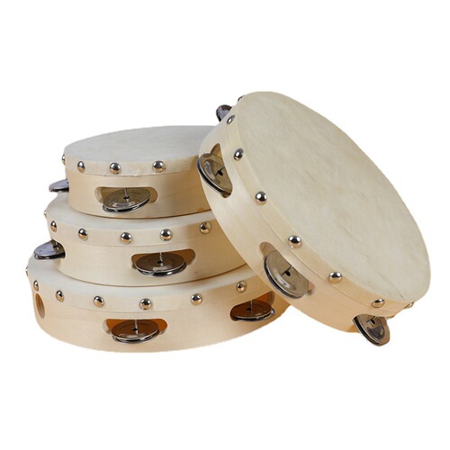 Hand drum real sheepskin flower tambourine red hand tambourine children's early education drum wooden percussion instrument white leather nail drum