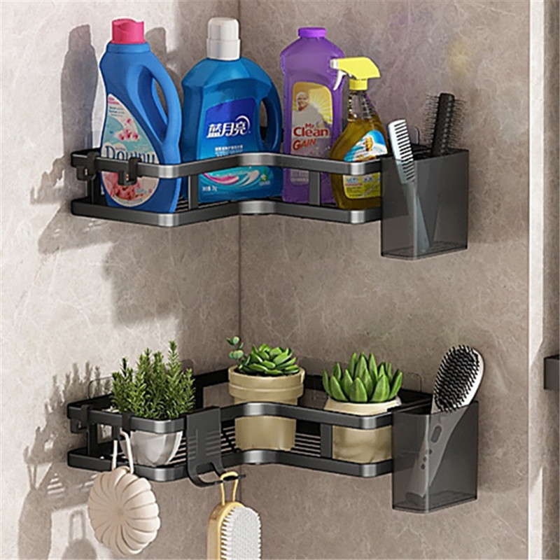 Estante triangular para baño Estante de almacenamiento de múltiples capas para baño sin perforación Estante de almacenamiento para artículos de tocador de pared para el hogar