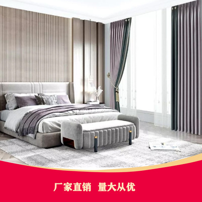 窗簾成品素色純色拼接全遮光面料繡花窗紗立邊卷式遮光窗簾布批發