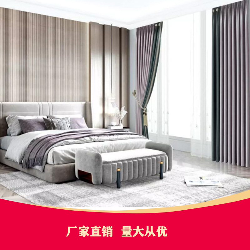 窗簾成品素色純色拼接全遮光面料繡花窗紗立邊卷式遮光窗簾布批發