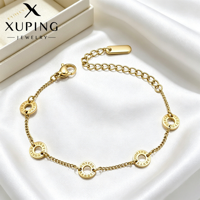 Pulsera de Números Árabes de Acero Inoxidable con Diseño Geométrico Circular para Mujer