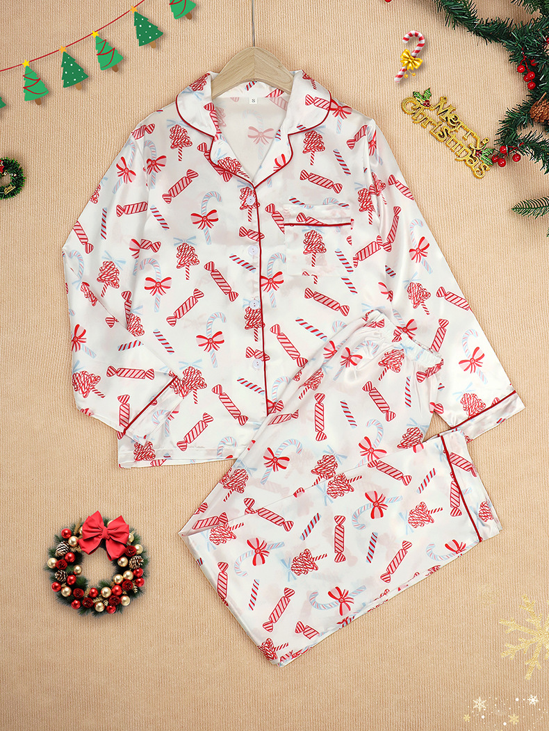 Año Nuevo europeo y americano traje de pijama entre padres e hijos seda artificial Primavera y otoño decoración del hogar completo Navidad Nuevo Hogar desgaste de dos piezas de invierno