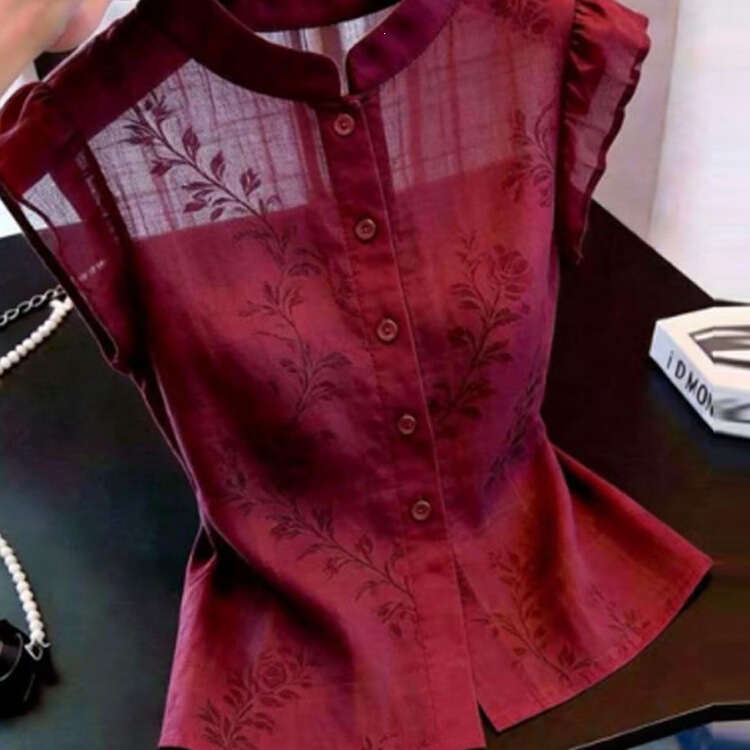 French-style elegant stand-collar shirt for women, 2026 summer new casual versatile commuter fashionable chic top