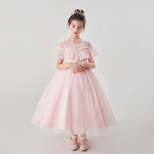 网纱裙女童公主裙2025春款花童婚礼儿童生日连衣裙主持人表演礼服