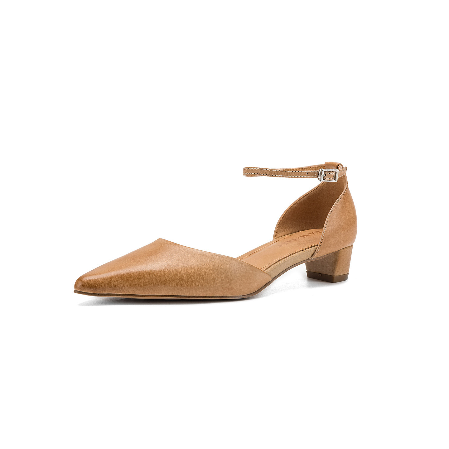 Sandal nữ mũi nhọn quai ngang gót vuông 3,5 cm phong cách Hàn Quốc — đen