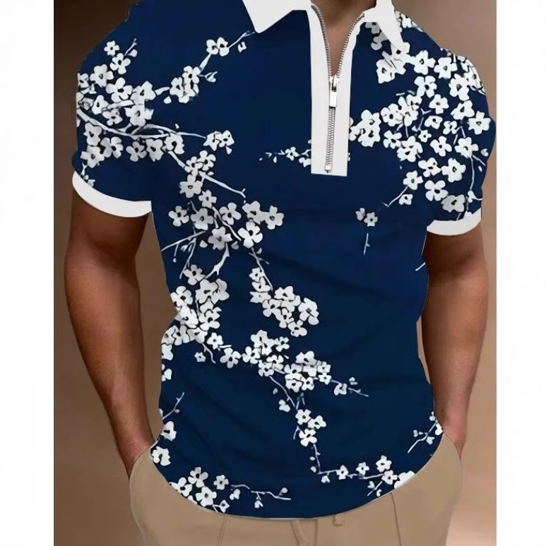Camisa POLO con cremallera de manga corta transpirable de malla suelta de vacaciones de verano para hombres 2024 venta caliente impresión digital 3D
