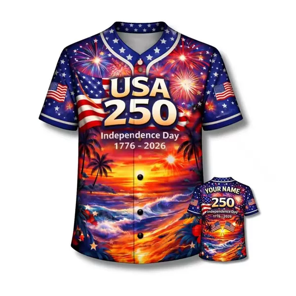 26 Cross-Border Wholesale American 250Th Anniversary 1776-2026 Patriotic 3D Printed Independence Day Short-Sleeved Baseball Shirt