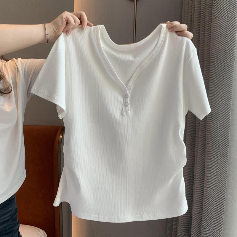 Low-Price Wholesale Summer Couple Tops with a Sense of Design, V-Neck Short-Sleeve T-Shirts for Men and Women, Solid Color Comfortable Clothing