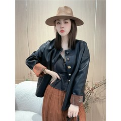 新中式高级感独特两穿外套2025秋季新款小众设计气质宽松遮肉皮衣