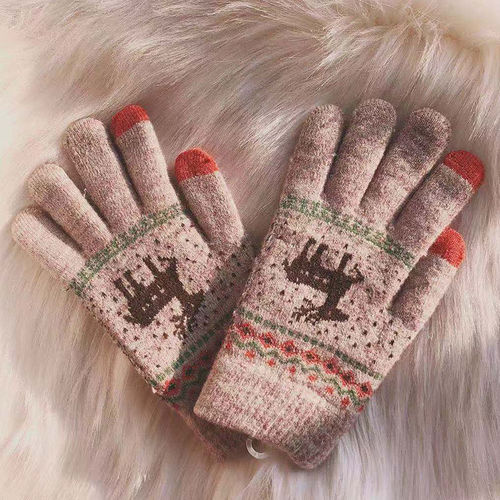 Factory wholesale autumn and winter new Christmas deer touch screen gloves, warm and thickened fleece gloves, cute for riding