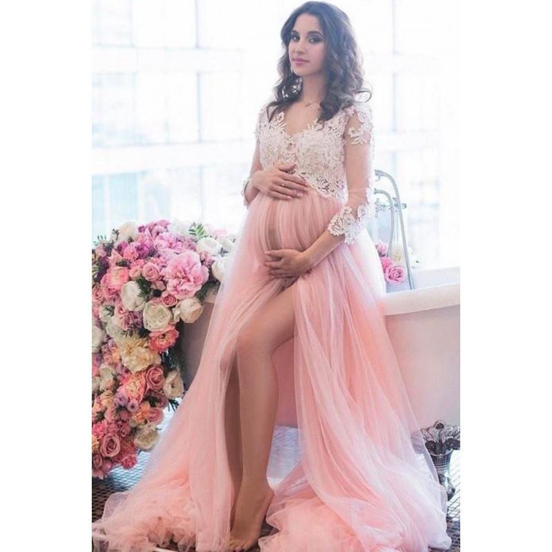 Mesh Skirt Bridal Maternity Photo Shoot Outfit for Pregnant Moms, Personalized Studio Photography Dress, Long Mesh Lace Dress
