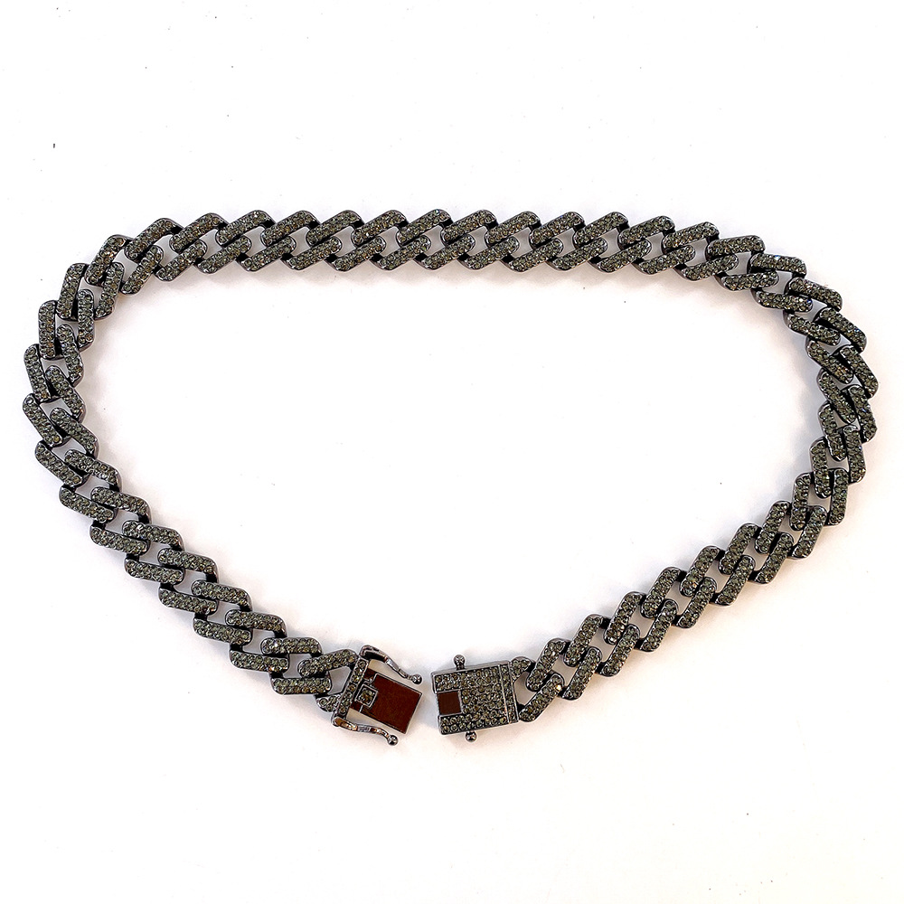 Hiphop Gun Black Miami Cuban Chain 13MM Graue Legierung Volldiamant Halskette Zubehör_voghion.com