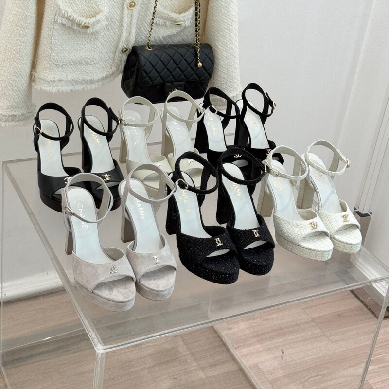 Authentic Cross-Border Waterproof Platform Chunky Heel Chanel-Style Sandals Cc26P Summer Open-Toe Waterproof Platform Quilted High Heels