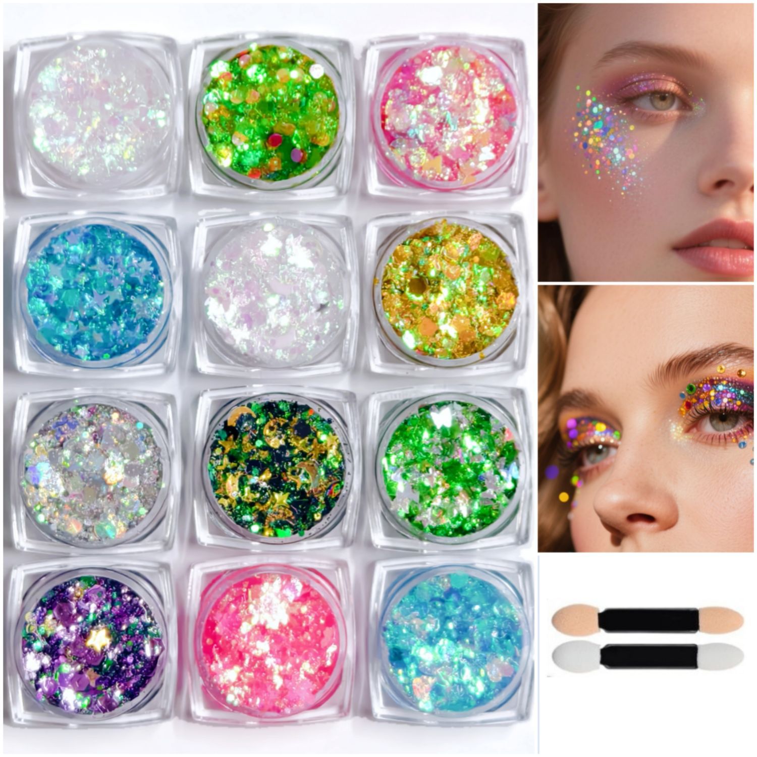 12가지 색상 판타지 스퀘어 보틀 젤 스팽글