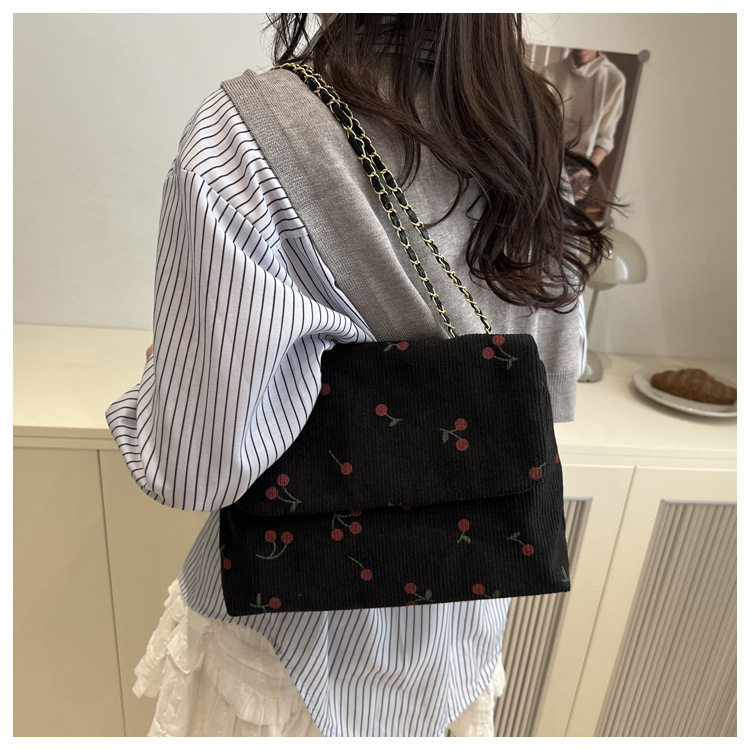 270g Weight Sewing Thread Fashion Element Magnetic Buckle Closure Type Single Shoulder Strap Strap Type Canvas Bag Bags Type Daily Occasion Canvas Material Cherry Pattern All Seasons Season Women's Gender Cute Style Square Shape Women's Canvas Cherry Cute Sewing Thread Square Magnetic Buckle Canvas Bag 9