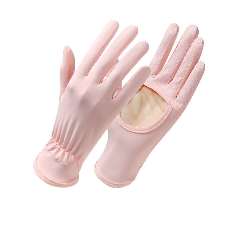 Guantes de protección solar de seda de hielo estilo fino de verano al aire libre transpirable de secado rápido ciclismo antideslizante conducción con dedos completos