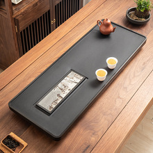 乌金石茶盘镶嵌国画石办公室排水家用简约茶杯天然石材厂批发
