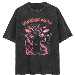 2025 新しい古いダークアニメプリントストリートレトロ tシャツストリートトレンディなラウンドネック半袖 tシャツ男性用