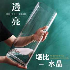 透明直筒玻璃花瓶大号高款批发客厅富贵竹鲜花水培简约圆柱落地厚