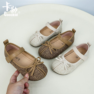 2025 Spring New Children's Leather Shoes Sweet Bow Korean Style Shallow Mouth Simple Retro Girls Princess Shoes Leather Shoes