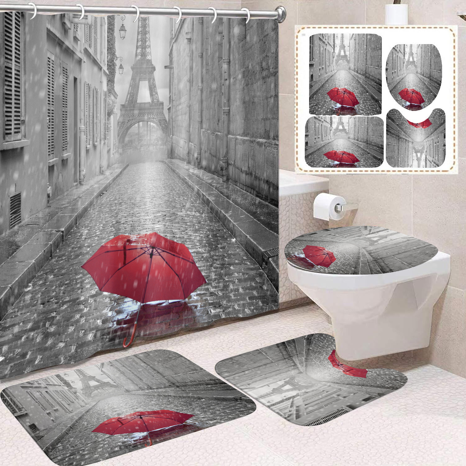 Cortina de ducha de poliéster con estampado digital de animales, impermeable, creativa, para baño, de Amazon, transfronteriza