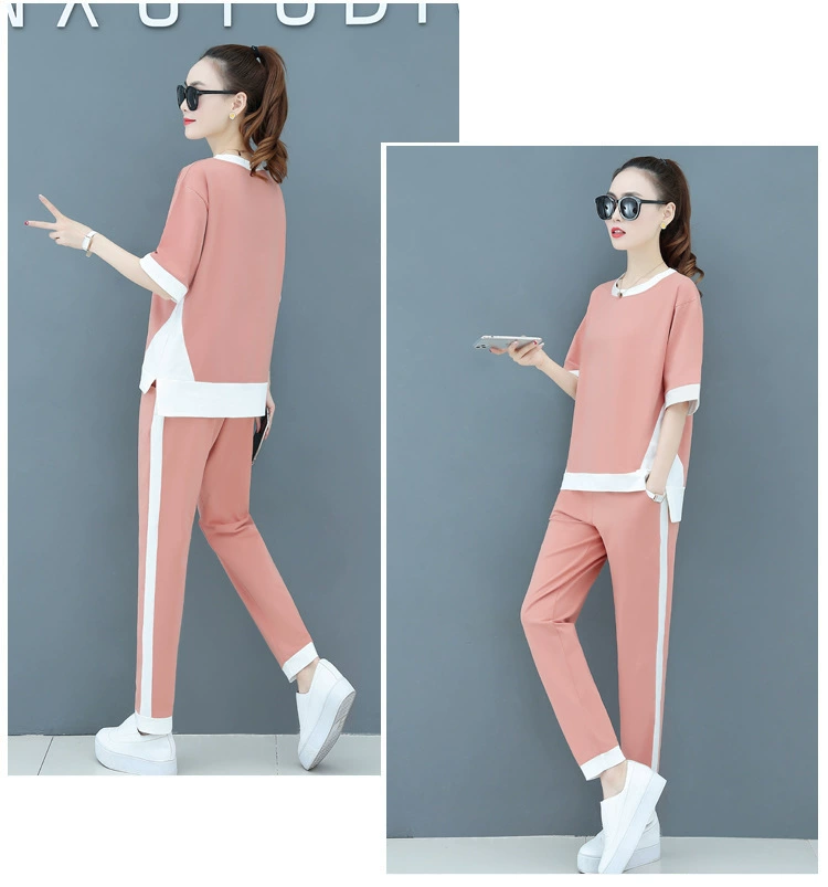 Женский Свободный Повседневный костюм больших размеров, летние спортивные брюки до щиколотки с короткими рукавами и короткими рукавами, модные брюки из двух частей на 2023 год