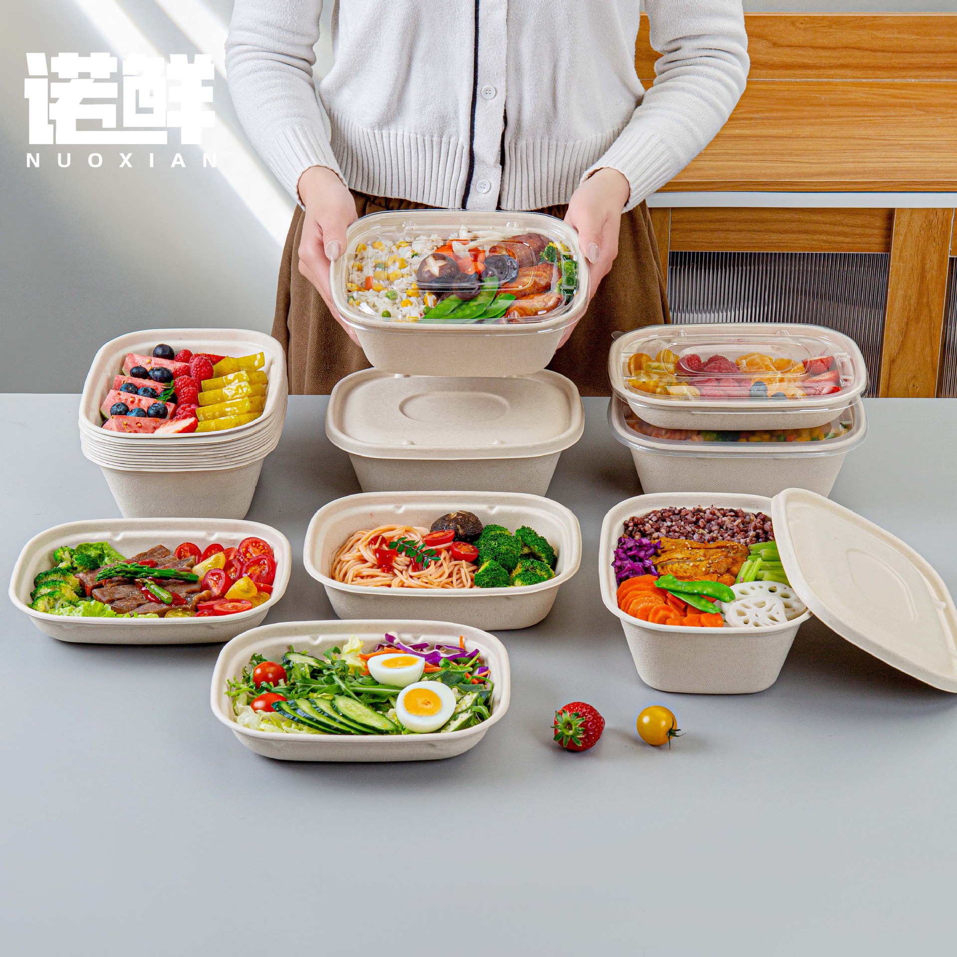 Caja de comedor de pulpa desechable Caja de ensalada Caja de sushi para llevar Caja de embalaje Caja de almuerzo de reducción de grasa Caja de comida ligera Caja de almuerzo de degradación completa