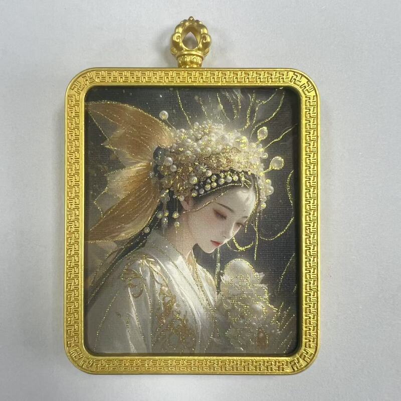 手绘描金莽龙女蛇年狐仙唐卡嘎乌盒九尾道家唐卡套周边吊坠项链|undefined