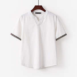 中国风大码男装T恤亚麻短袖t恤男夏季薄款大码宽松宽松半袖棉麻男