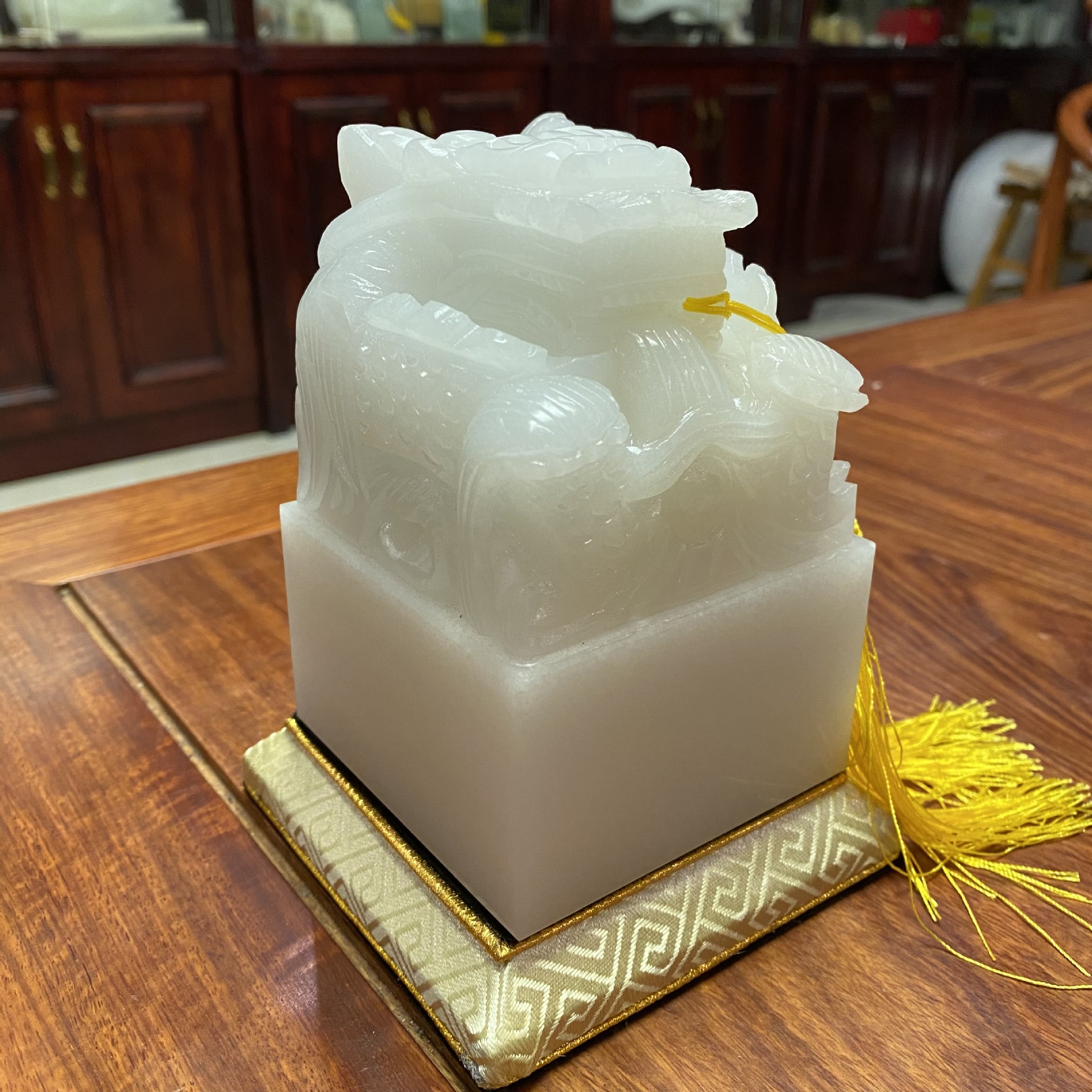 阿富汗白玉玉玺印章摆件龙印玉玺玉石摆件商务办公工艺品礼品带座