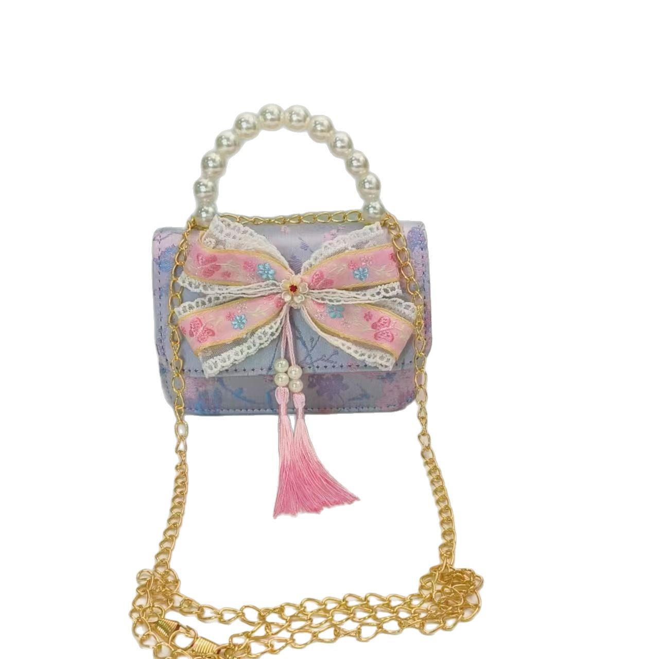 Bolso de perla bolso de estilo nacional bolso de niños nuevo estilo antiguo chino bolso de princesa bolso de cadena bolso de mochila accesorios