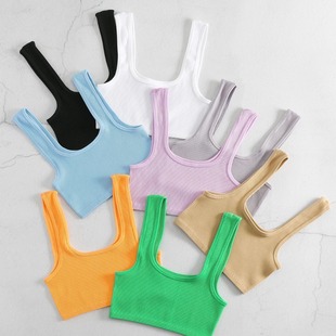 New Nylon Sports Thread Square Neck Short Yoga Vest Fitness Underwear with High Elastic Comfortable Single Layer Bra
